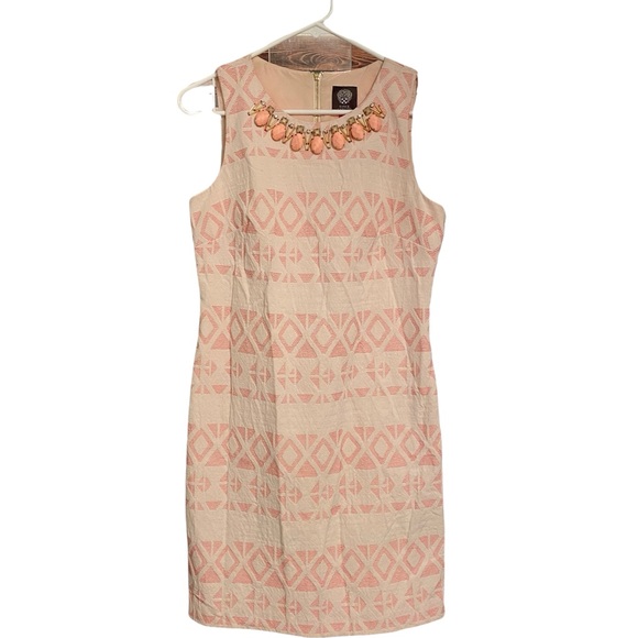 Vince Camuto Women Pink Embellished Jacquard Sleeveless Shift Dress - Picture 2 of 6